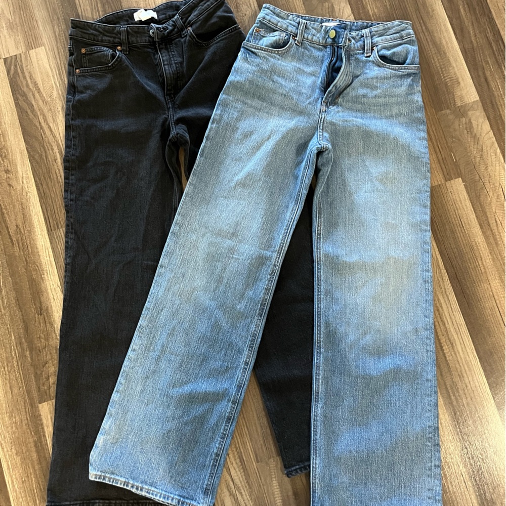 H&M High-Rise Wide Leg Jeans Two-Pack — Light Blue & Black